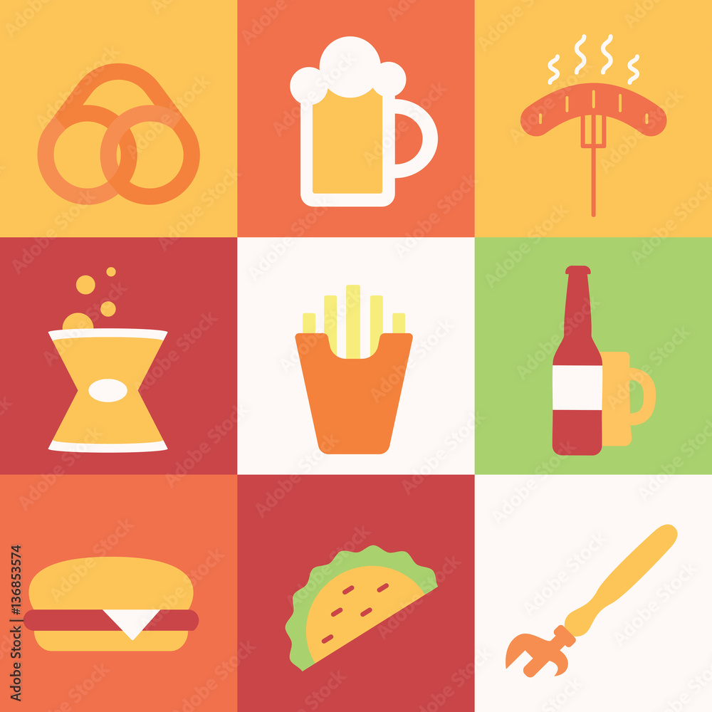 Set of colored icons with beer. Set of colored icons with beer.