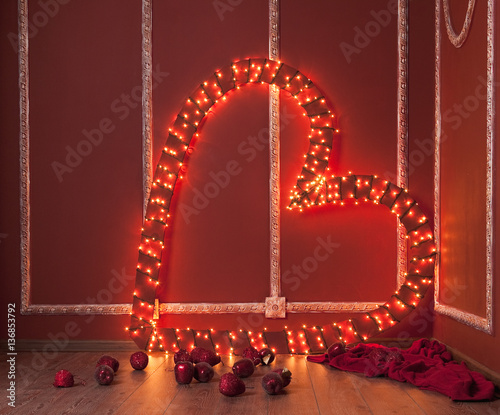 Wallpaper Mural Red heart with the garland and red apples Torontodigital.ca