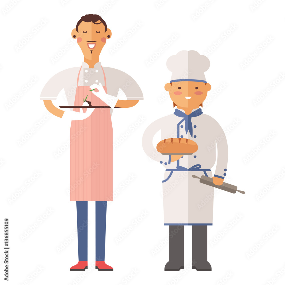 Beautiful young chef decorating delicious character vector.