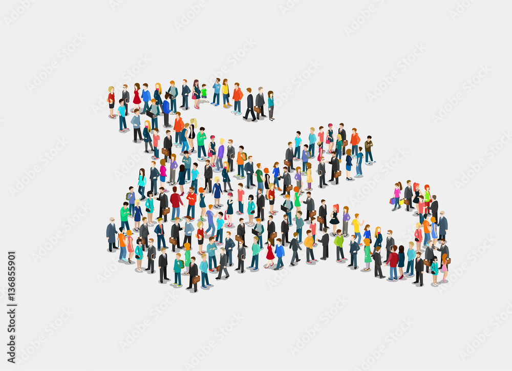 Flat isometric crowd of people vector. 3d Society Strength.