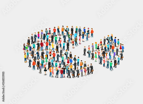 Flat isometric crowd of people vector. 3d Social Segment.