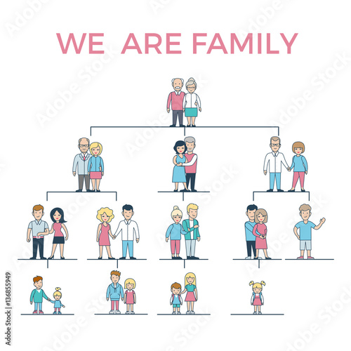 Linear Flat Genealogy. We Are Family parents, children vector.