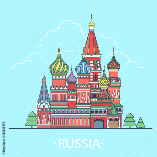 World travel in Russian Federation. Linear Flat vector template