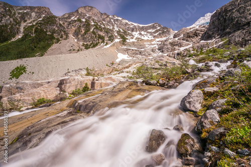 Waterfall from Matier Glacier in Joffre Lakes Provincial Park, BC, Canada