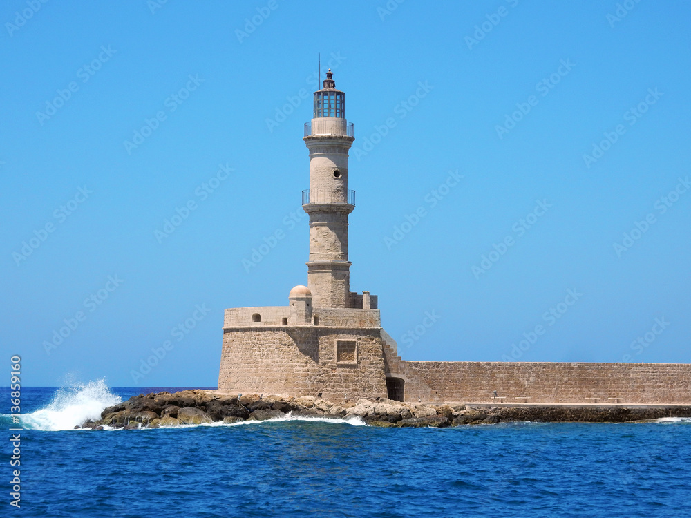 Lighthouse at Chania, Crete, in the Mediterranean Sea