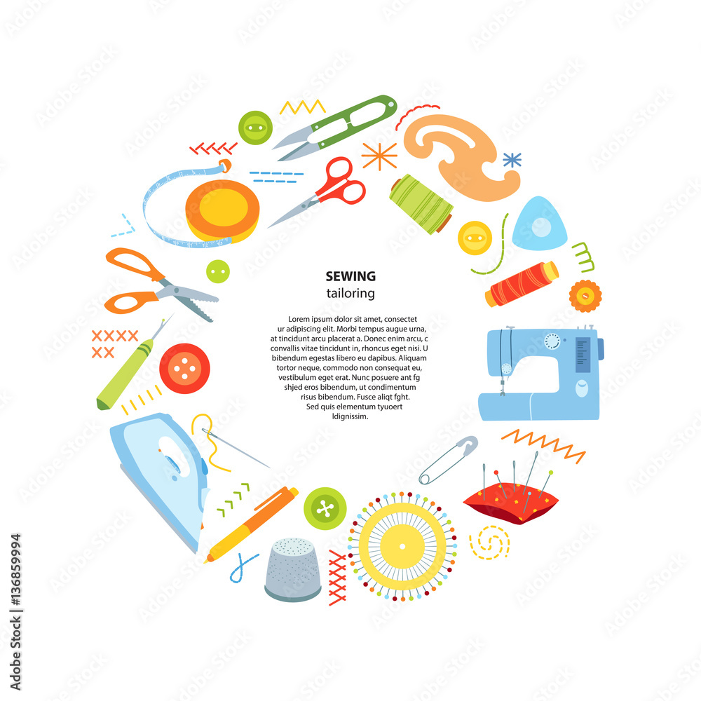 Sewing kit vector round frame