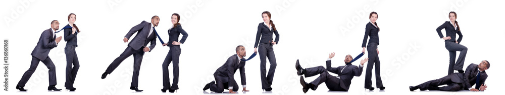 Office conflict between man and woman isolated on white Office conflict between man and woman isolated on white