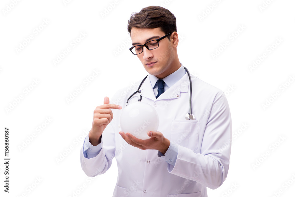 Doctor with crystal ball isolated on white background Doctor with crystal ball isolated on white background