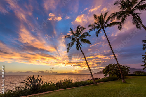 Magical Hawaiian Sky at sunset from Kamaole beach one, South kihei , Maui, Hawaii