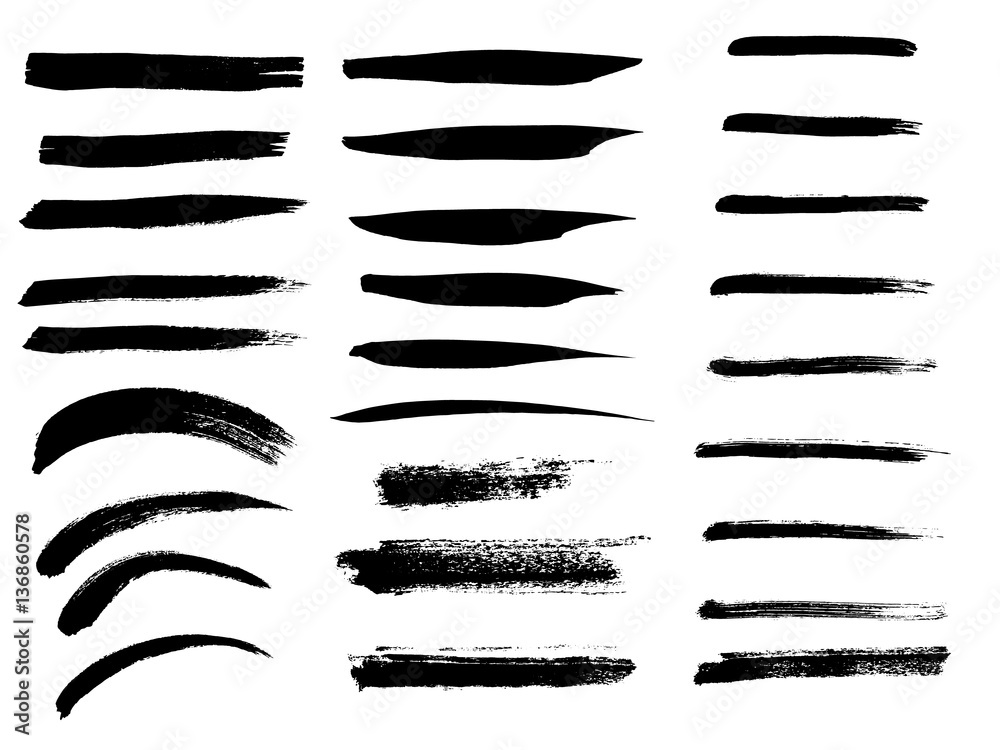 Fototapeta premium Set of black paint, ink brush strokes, brushes, lines. Dirty artistic design elements