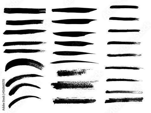 Set of black paint, ink brush strokes, brushes, lines. Dirty artistic design elements
