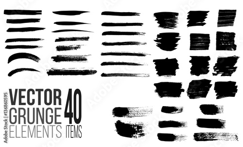 Set of black paint, ink brush strokes, brushes, lines. Dirty artistic design elements, boxes, frames for text. © vorotnikovartem