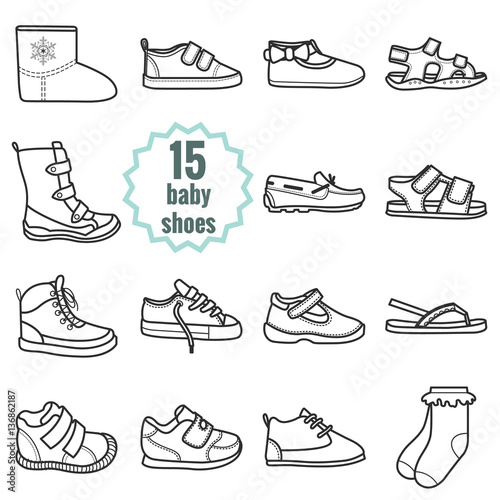 Baby shoes icons set.Shoes for summer and winter.