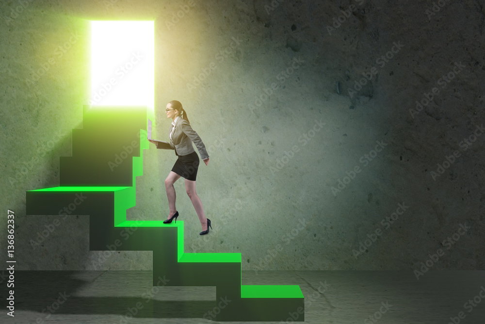 Young businesswoman climbing career ladder Young businesswoman climbing career ladder