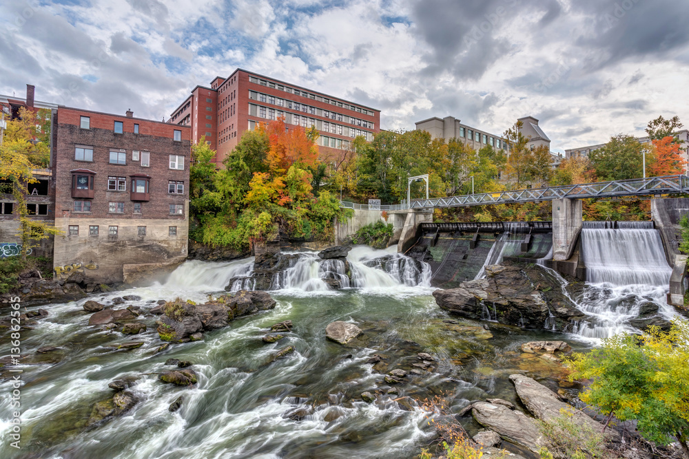 Magog River in Downtown Sherbrooke, Quebec in Autumn