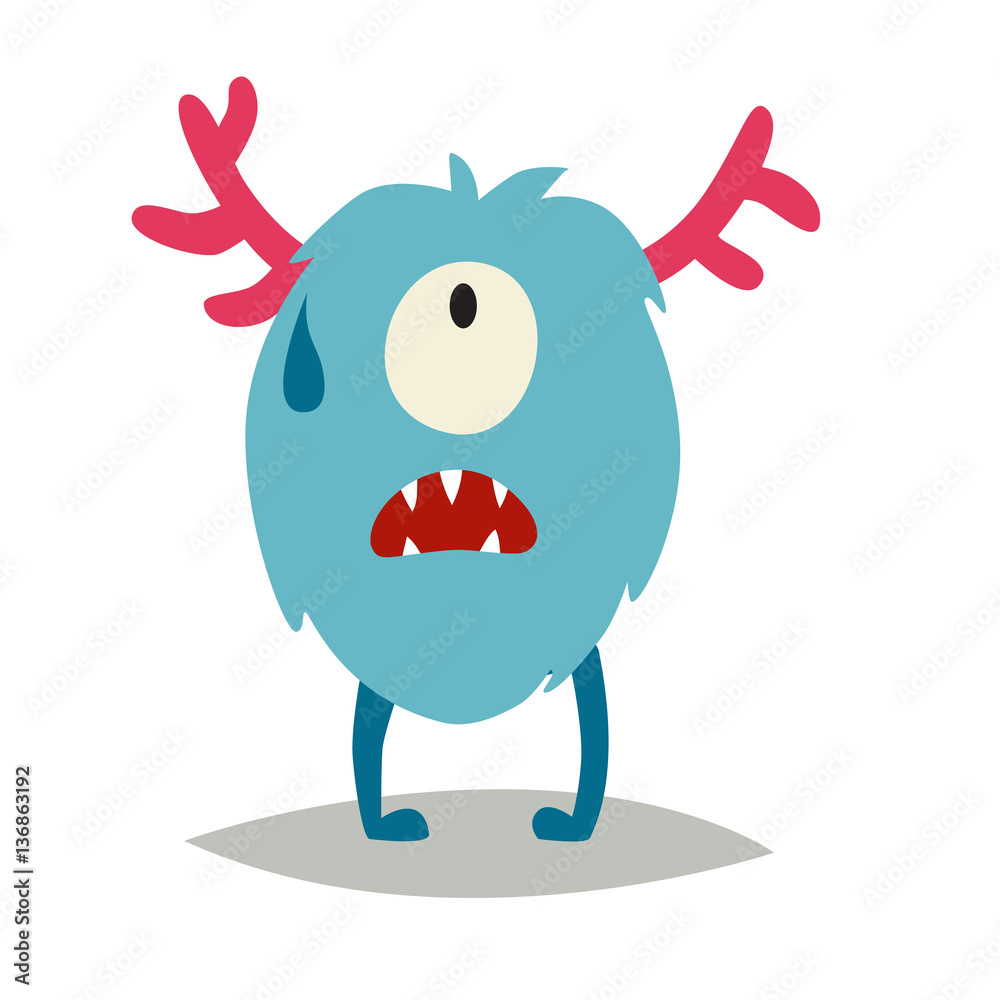Emoji crying monster. Cute upset cyclop vector illustration. Cartoon funny  emoticon. Monster sticker, flat cartoon style. Isolated on white background  Stock Vector | Adobe Stock
