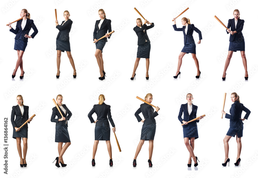 Obraz premium Businesswoman with baseball bat on white