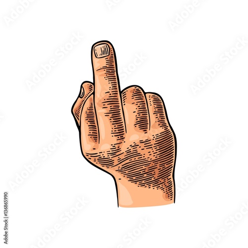 Middle finger sign by male hand. Fuck you.
