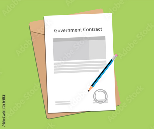 government contract letter concept with stamp, folder document and a blue pen