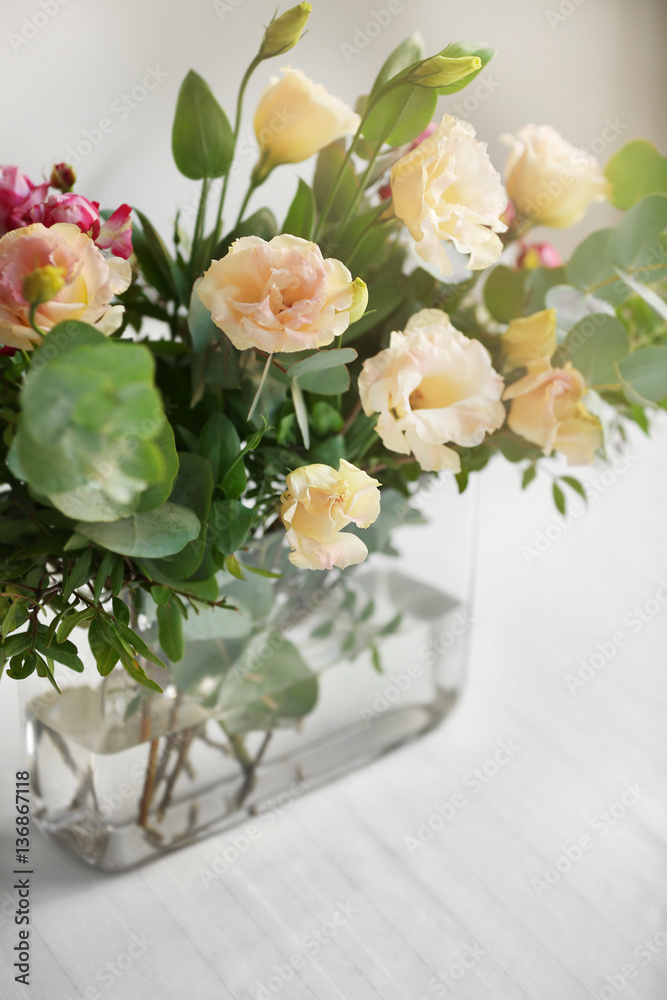 Flower arrangement on a white table