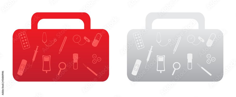 First aid kit with set of medical and health care icons First aid kit with set of medical and health care icons