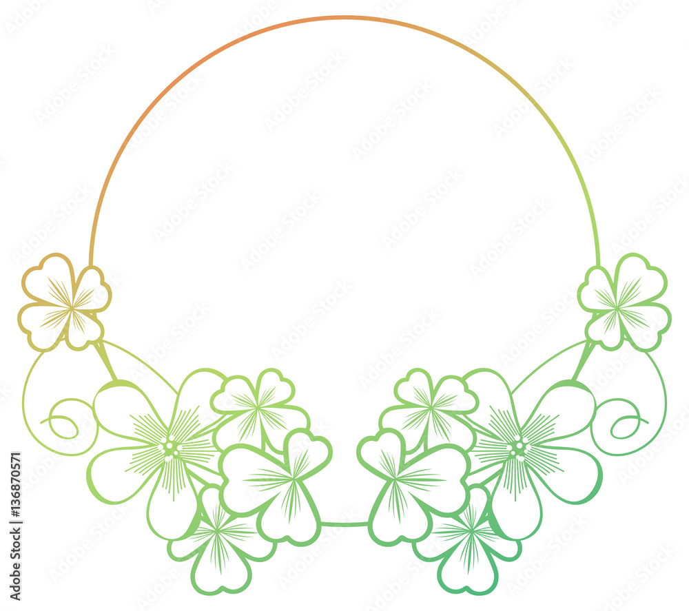 Gradient color round frame with shamrock contour. Raster clip art. Gradient color round frame with shamrock contour. Raster clip art.