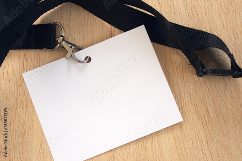 Empty white card on black untidy trade fair lanyard