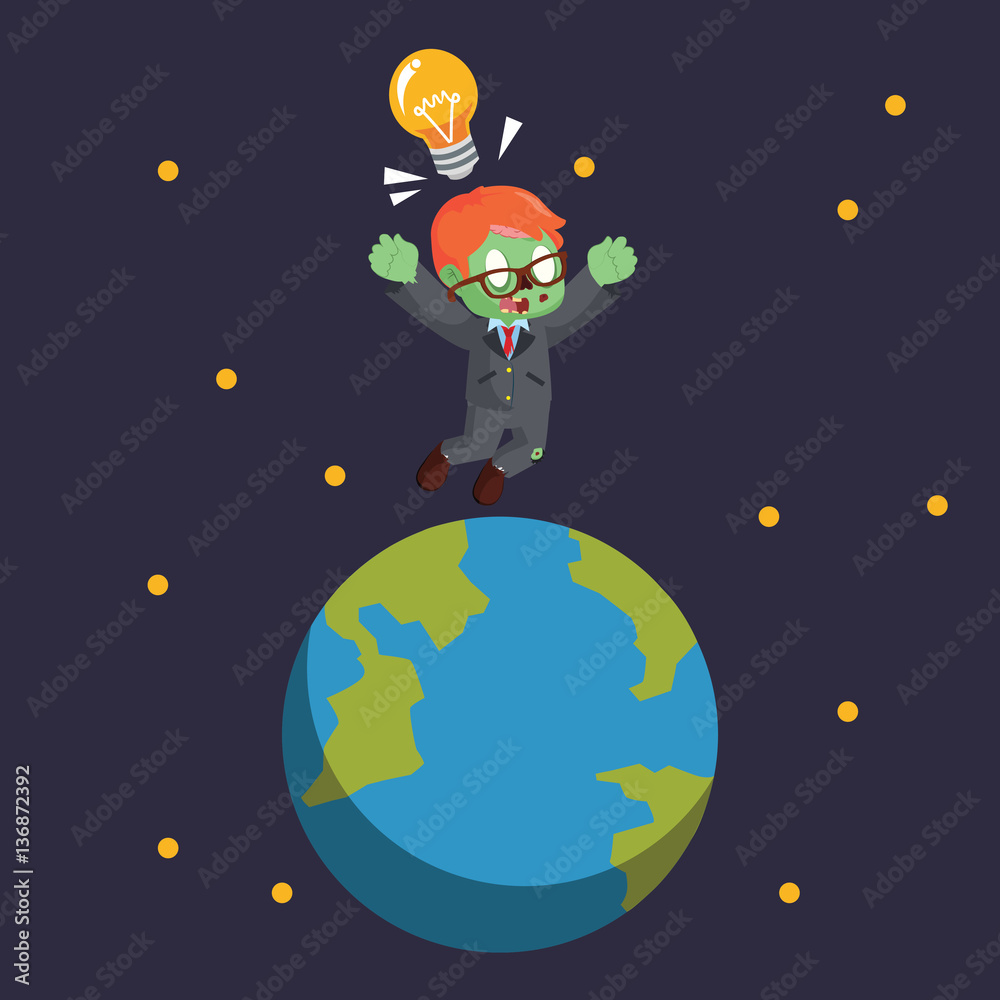 zombie businessman jumping on earth