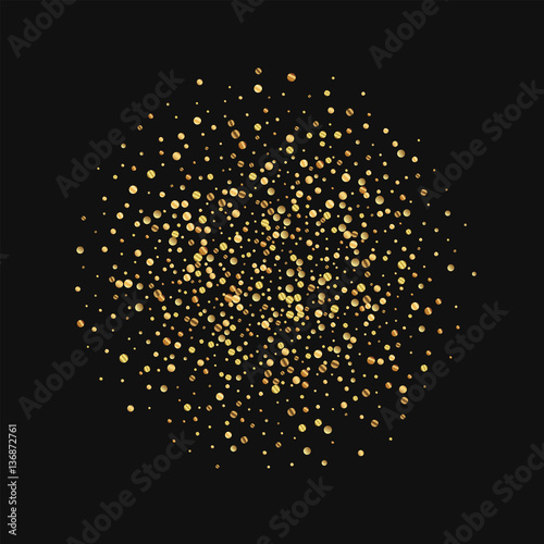 Gold confetti. Sphere on black background. Vector illustration.