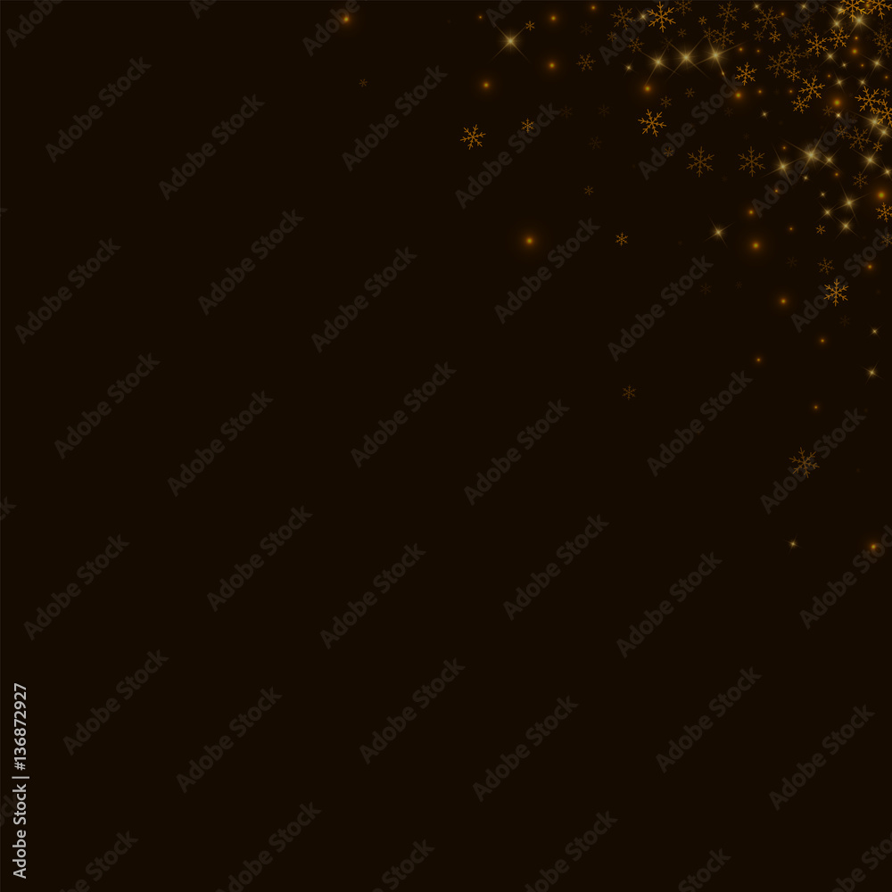 Beautiful starry snow. Top right corner gradient on black background. Vector illustration.