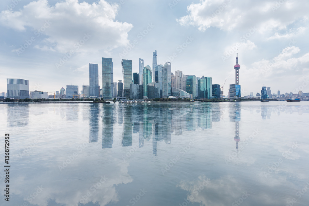 landmarks of Shanghai with Huangpu river in China.