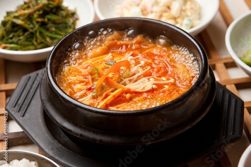 kimchi jjigae is korean style stew, korean traditional soup, photo