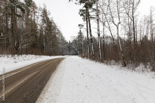 winter road, close-up
