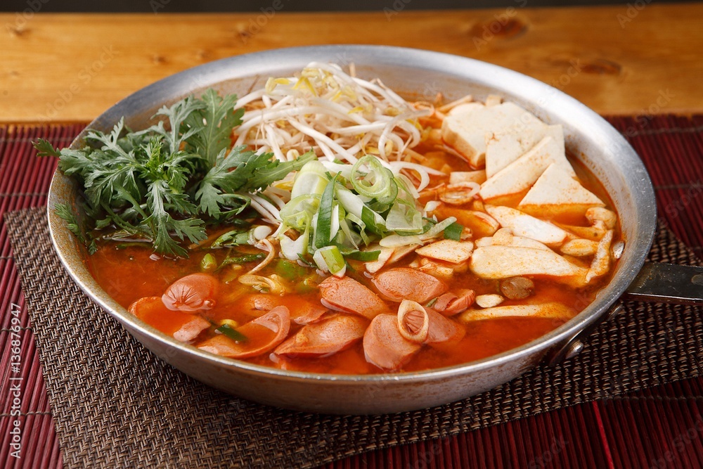 budae jjigae is korean style stew, korean traditional soup, budae jjigae is korean style stew, korean traditional soup,