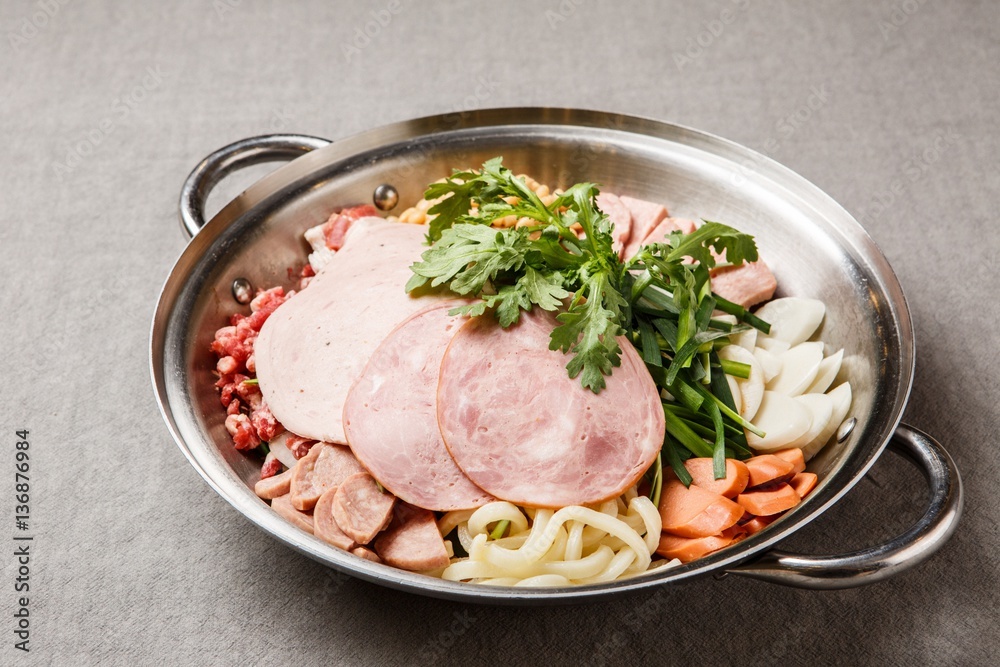 budae jjigae is korean style stew, korean traditional soup,