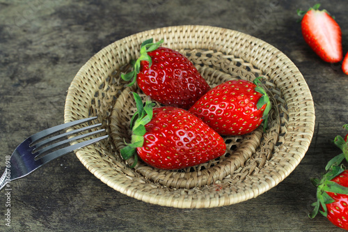 fresh ripe red strawberry with leaf  healthy fruit