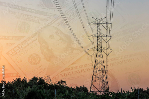 Wallpaper Mural Electricity tower and electric line, power line and dollar cash. double exposure Torontodigital.ca