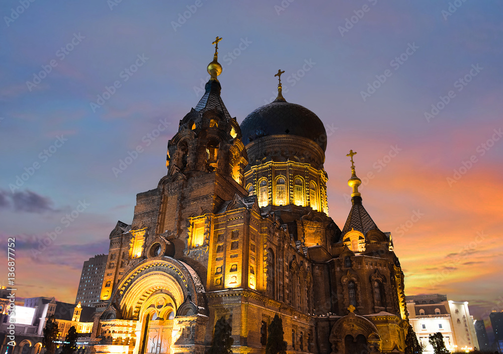 Harbin, CHINA - JAN 20, 2017 : Saint Sophia Cathedral in Harbin,