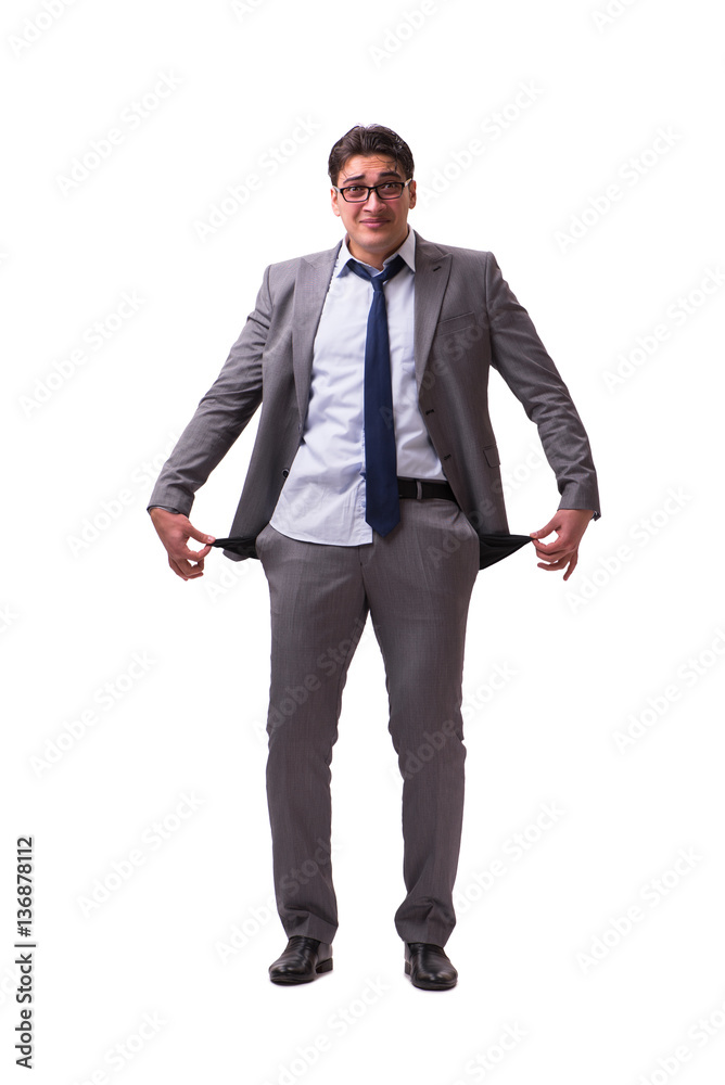 Bankrupt businessman isolated on white background