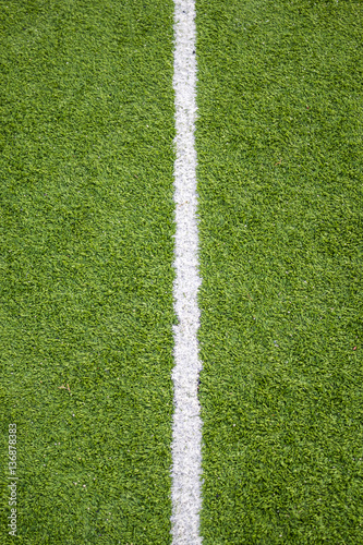 White line on soccer field grass