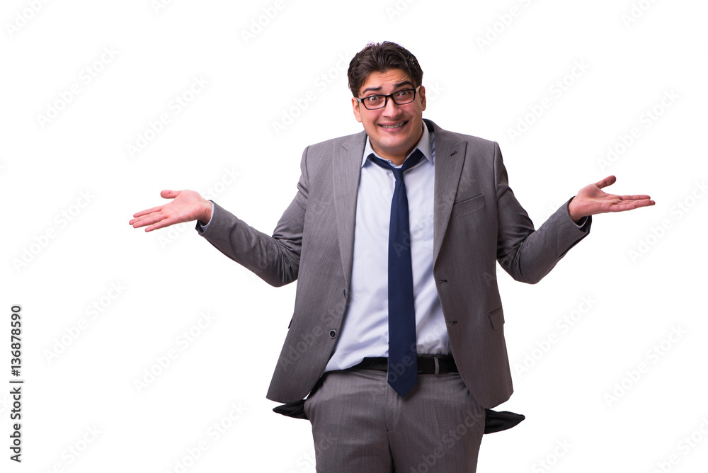 Bankrupt businessman isolated on white background Bankrupt businessman isolated on white background