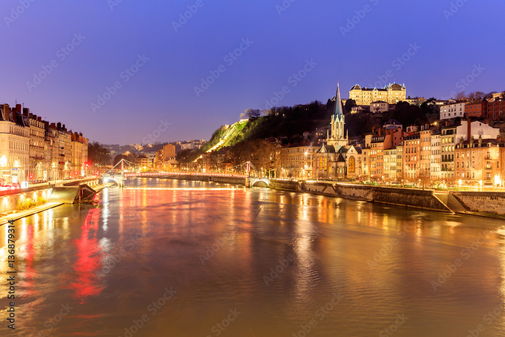 Famous church in Lyon with Saone river