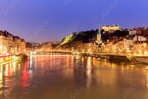 Famous church in Lyon with Saone river