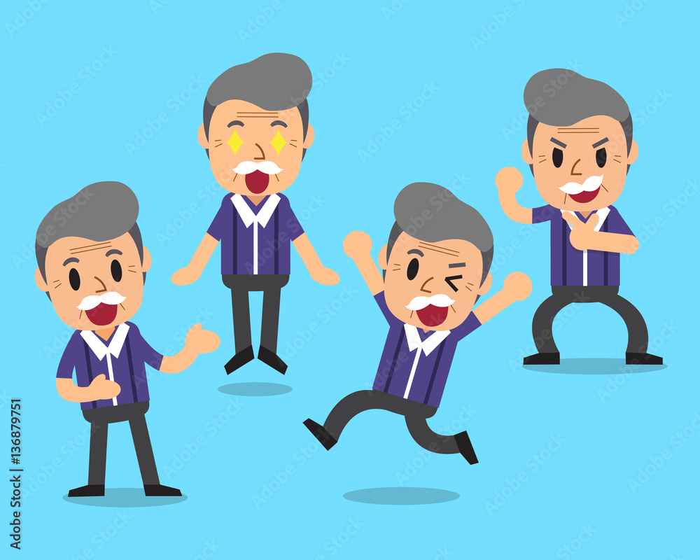 Cartoon senior man character poses Cartoon senior man character poses