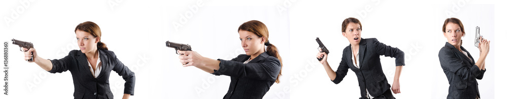 Woman businewoman with hand gun Woman businewoman with hand gun