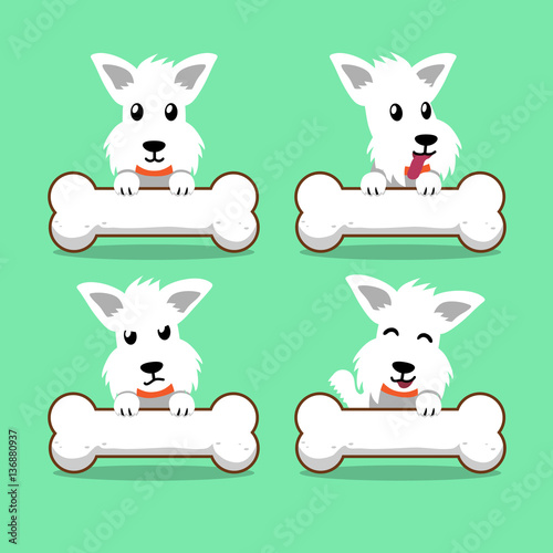 Cartoon character white scottish terrier dog with big bones