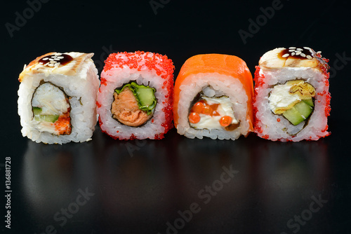 Sushi on black background