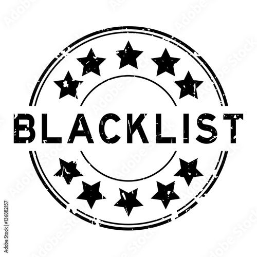 Grunge black blacklist with star icon round rubber stamp