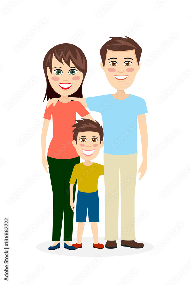 Cheerful married couple with the child a vector illustration flat style.