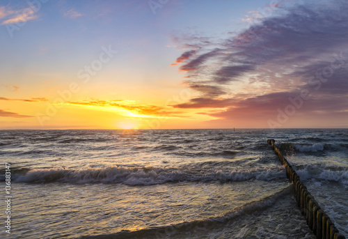 sunset over the sea, Baltic Sea, Poland